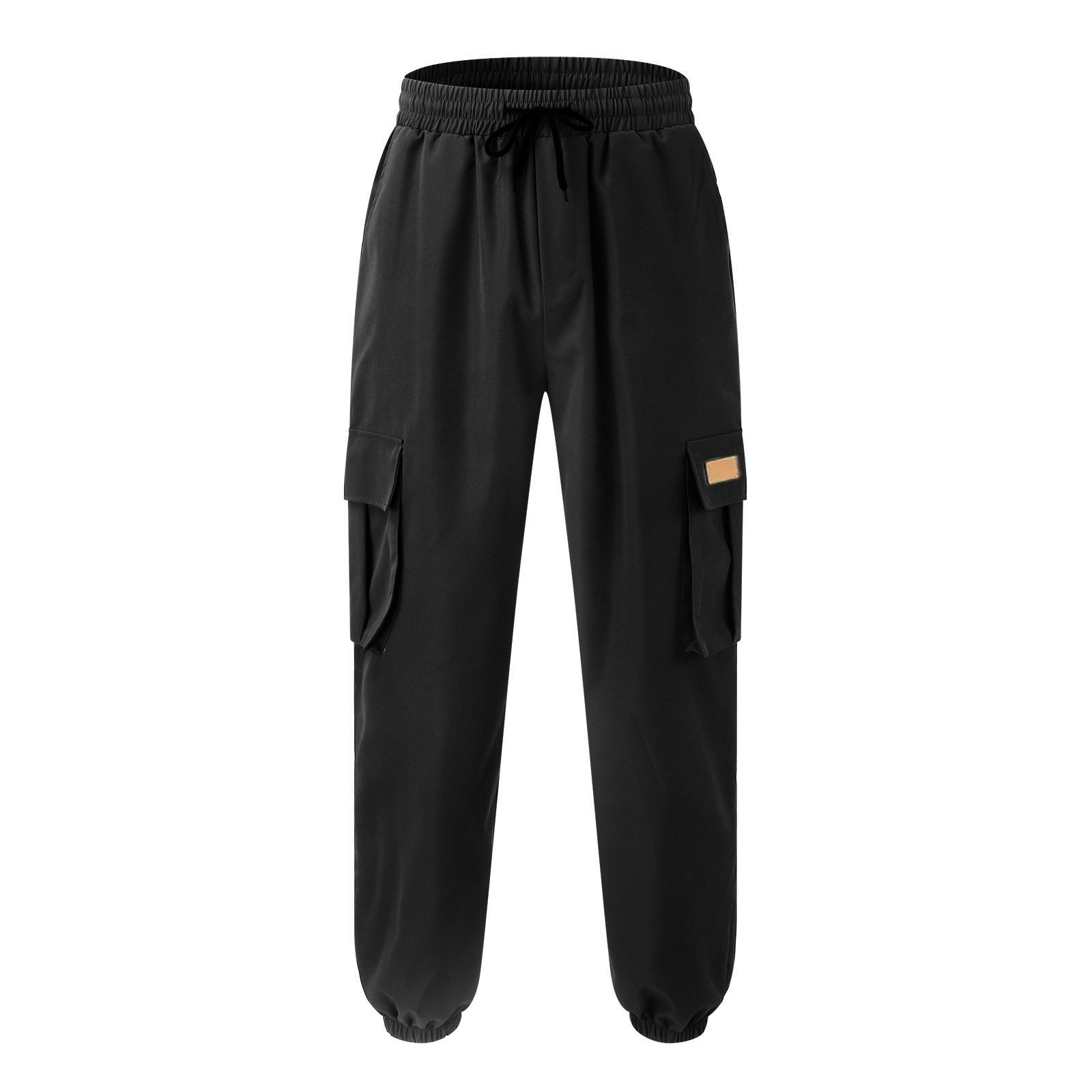 thumbnail image 2 of Pantalones cargo de largo completo y cintura media para hombre: estampado a cuadros lisos, cordón, bolsillos; pantalones deportivos informales para la playa, para todas las estaciones, poliéster; t, 2 of 8